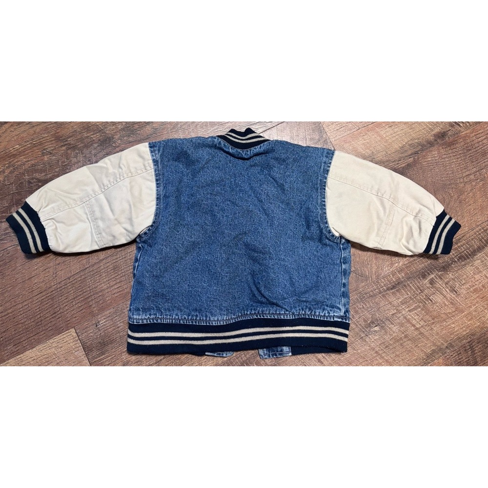 Baby Gap Blue Jeans Varsity Denim Jacket Colorblock Lined Button 12-24 Months - Picture 3 of 4